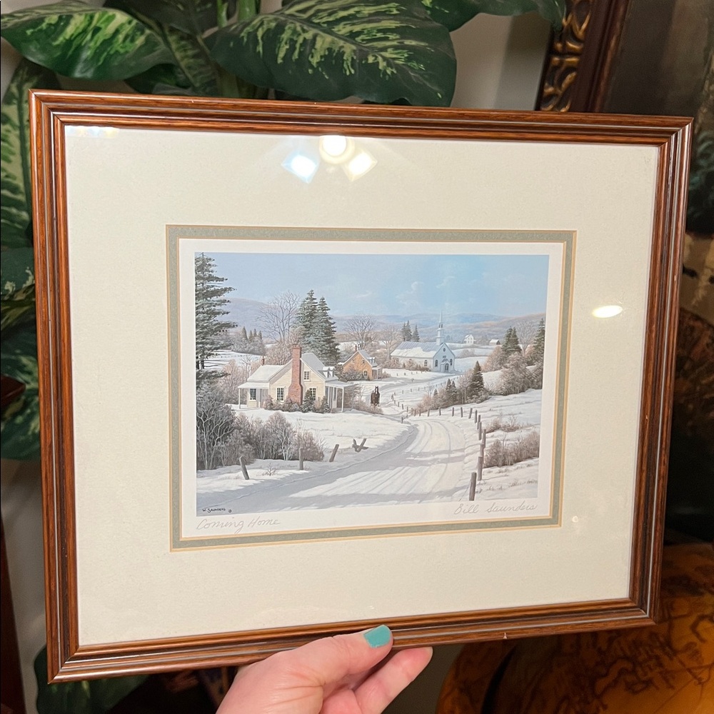 VTG Bill Saunders Signed Coming Home Print Winter Landscape Framed Wall Art